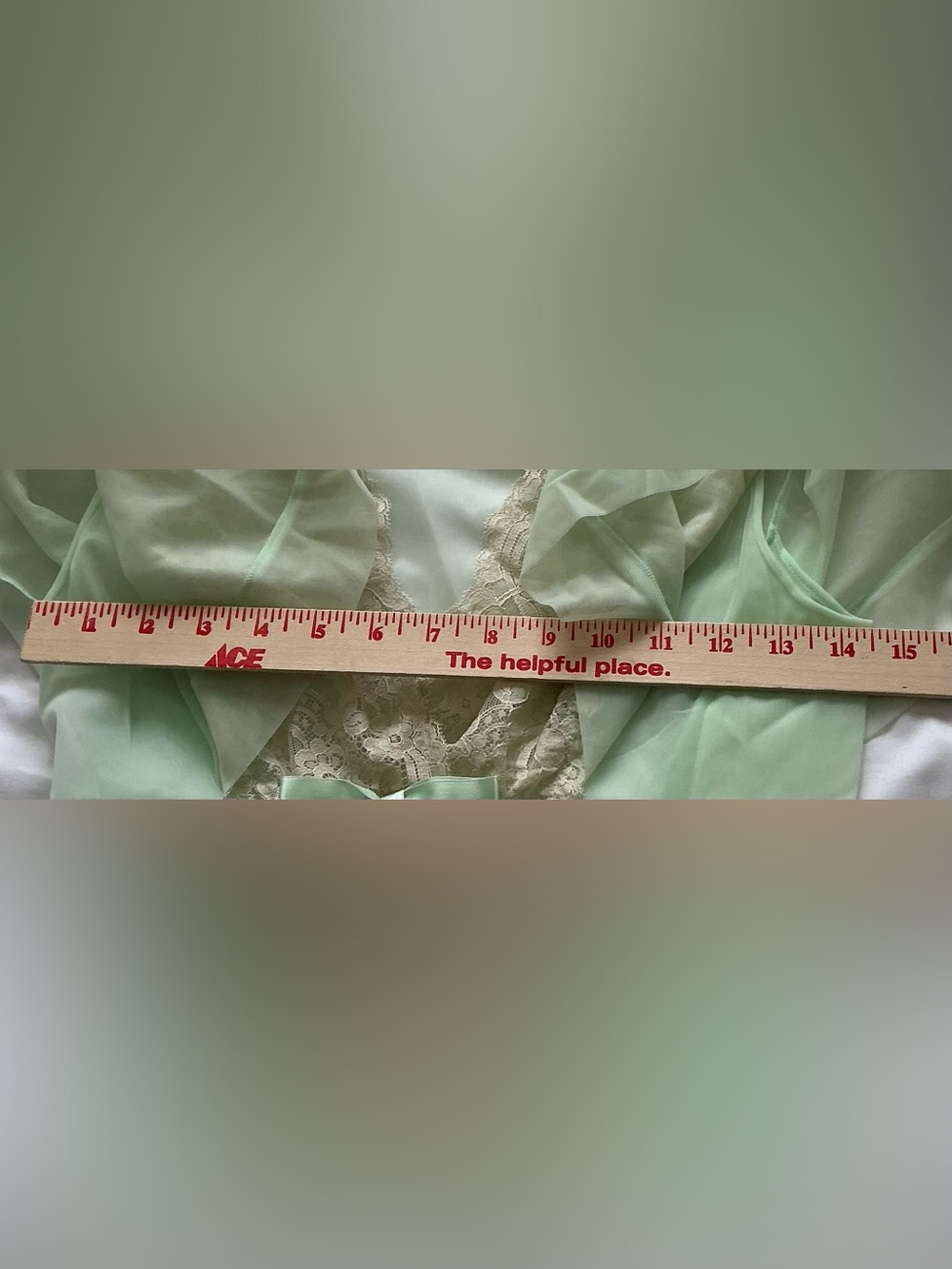 VTG Shadowline Peignoir Set Mint Green Nylon Chiffon Nightgown Gown Robe Lace S - Picture 16 of 16